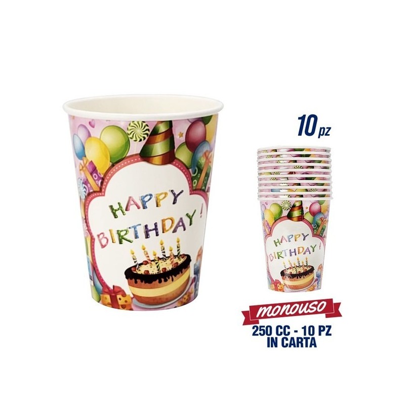 ABC BICCHIERI 10PZ BUON COMPLEANNO BIMBA