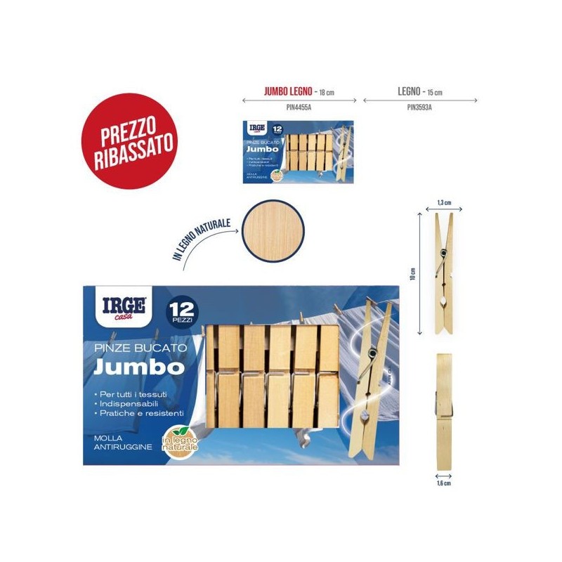 Pinze bucato jumbo legno IRGE 12pz | Starclean