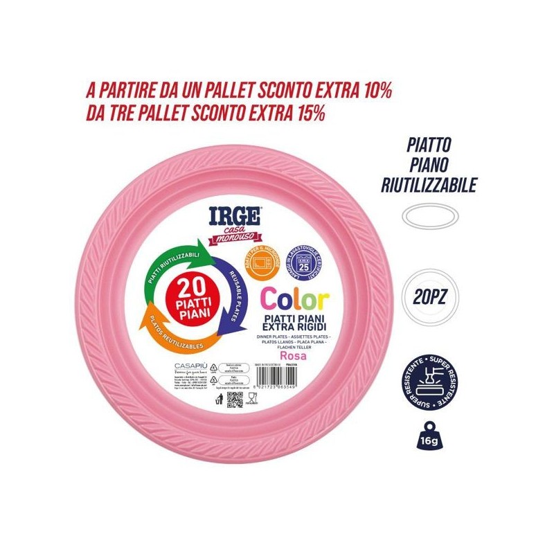 Piatti piani rosa 20 pz | Starclean