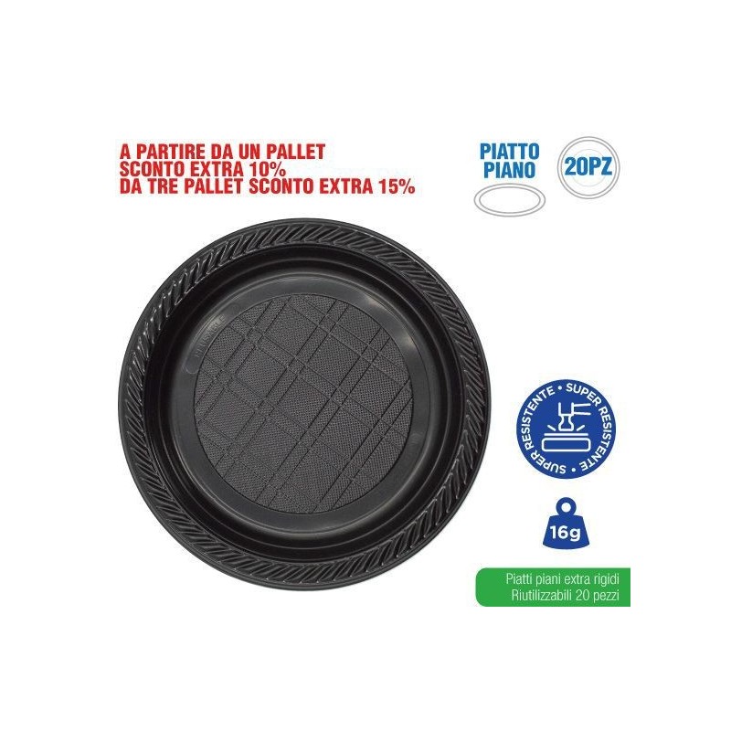 Piatti piani neri 20 pz | Starclean