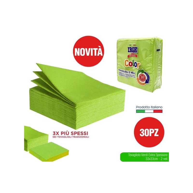 Tovagliolo 2V 33x33 verde 30pz | Starclean
