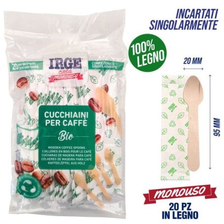Cucchiaini caffe' legno 20pz 9.5cm | Starclean