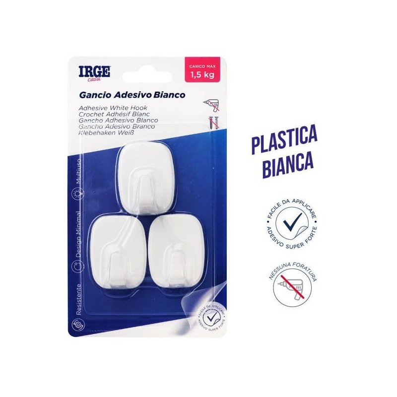 Ganci adesivi plastica 3pz rettangol | Starclean