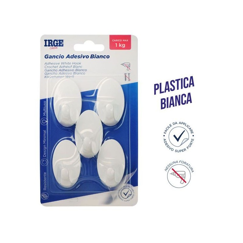 Ganci adesivi plastica 5pz ovali | Starclean