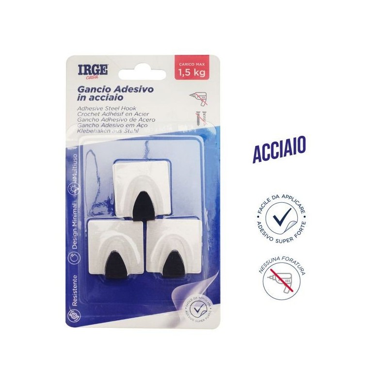 Ganci adesivi acciaio 3pz quadrato | Starclean