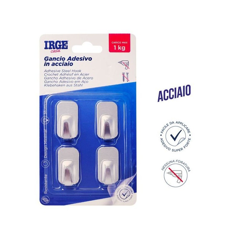 Ganci adesivi acciaio 4pz rettangolo | Starclean