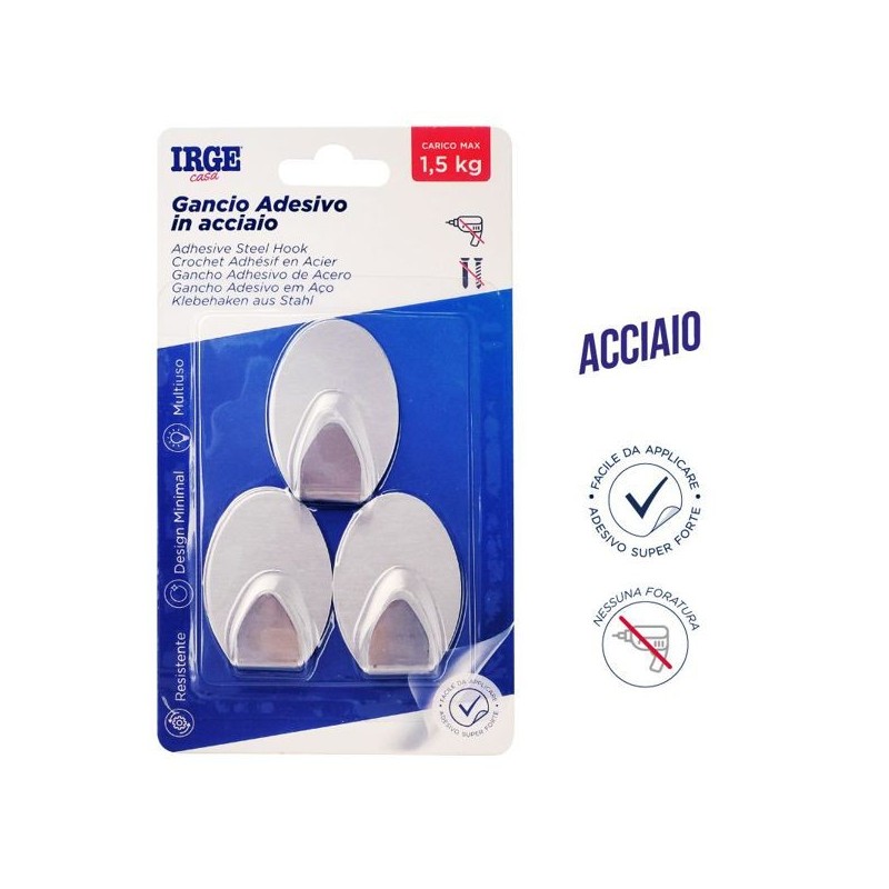 Ganci adesivi acciaio 3pz ovale | Starclean