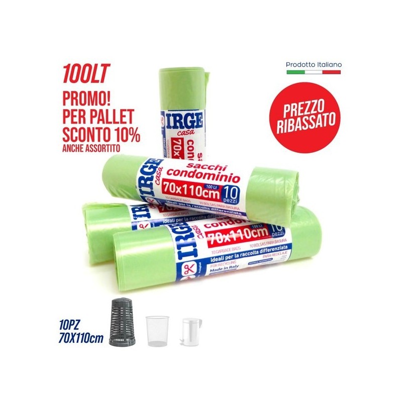 Sacco patt. 70x110cm 10pz verde IRG | Starclean